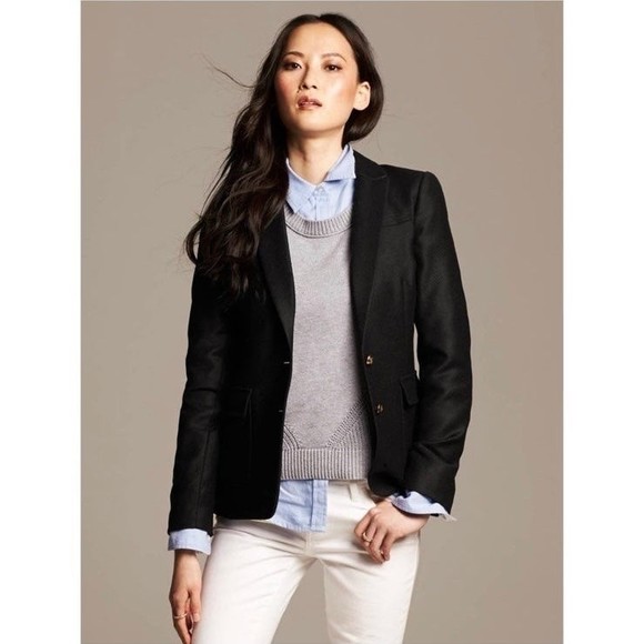 Banana Republic Black Wool Jacket Blazer Size 8 - Picture 2 of 10